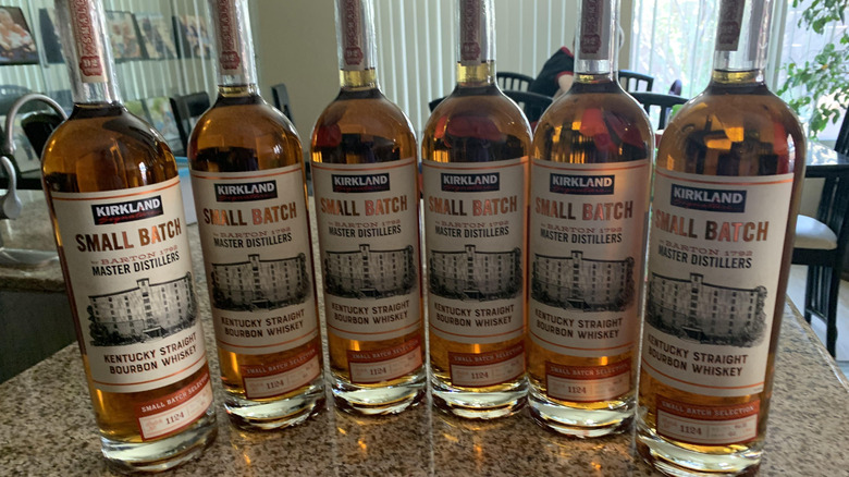 Bottles of Kirkland Signature Small Batch bourbon on a table