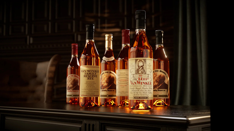 Bottles of Old Rip Van Winkle bourbon on a table