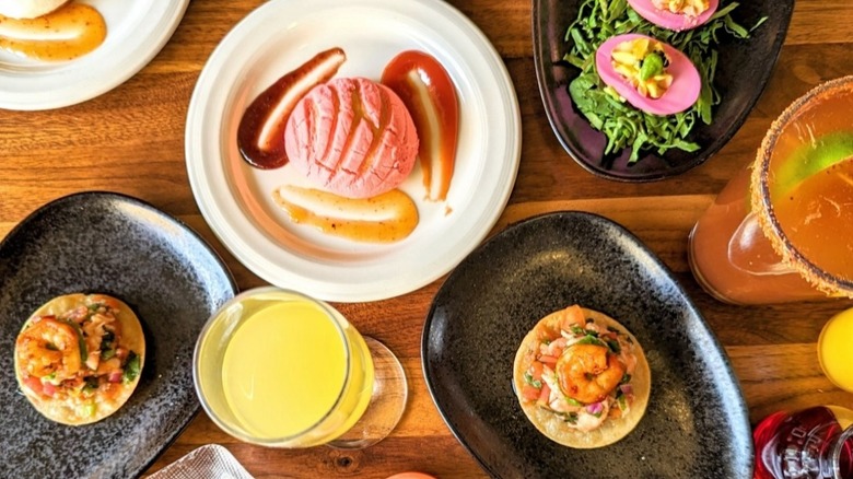 A variety of brunch dishes on a table at Border Grill in Mandalay Bay