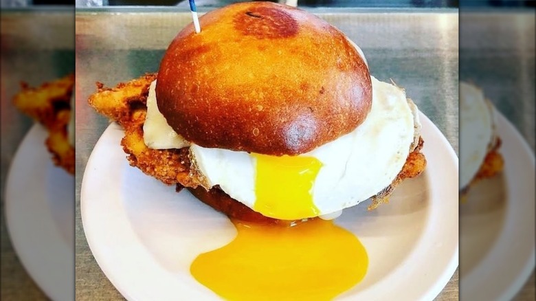 The Chicken Fried Chicken & Cheese Egg Sandwich at O.W.L. in Royal Oak