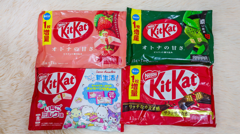 Assorted bags of Asian kit kat flavors