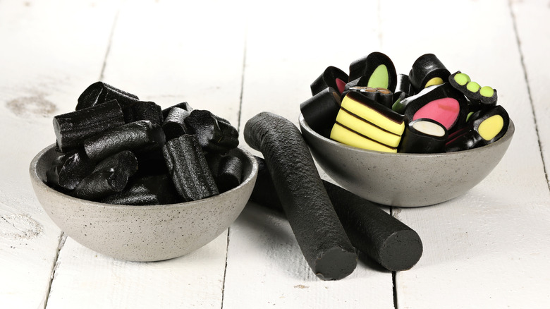 Assorted licorice candies in bowl