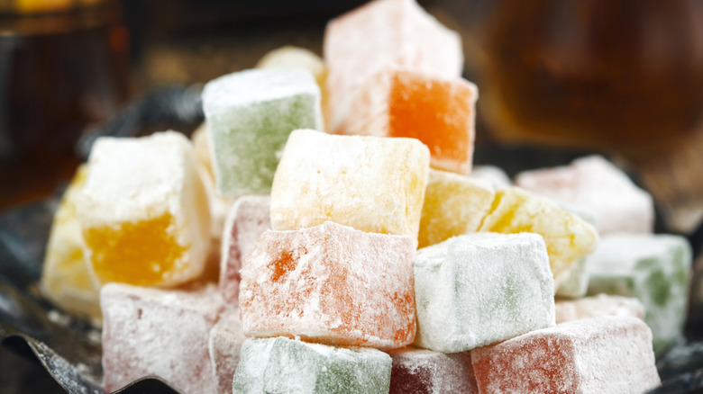 Piled cubes of Turkish Delight