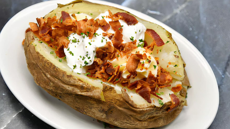A loaded baked potato from Del Frisco's Double Eagle Steakhouse