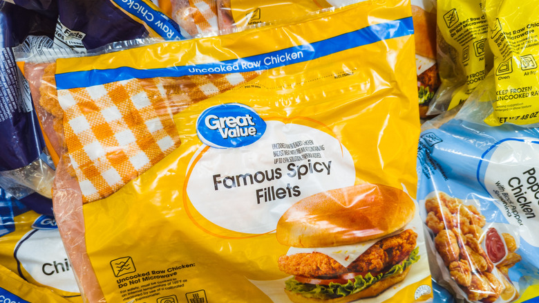 a bag of Great Value Famous Spicy Chicken Fillets