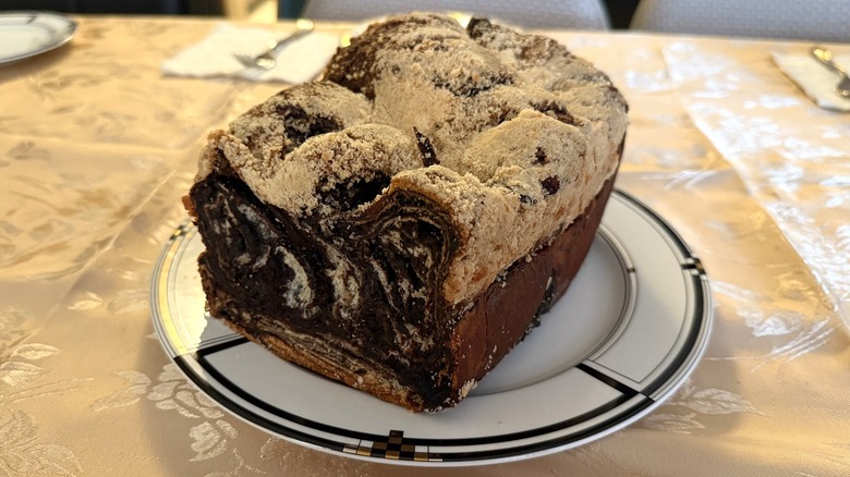a large piece of Oneg's Bakery babka