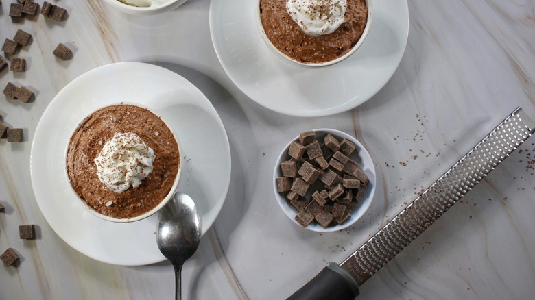 chocolate mousse, chocolate chunks, and micoplane