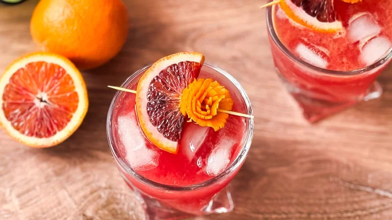 Close up of blood orange crush cocktail