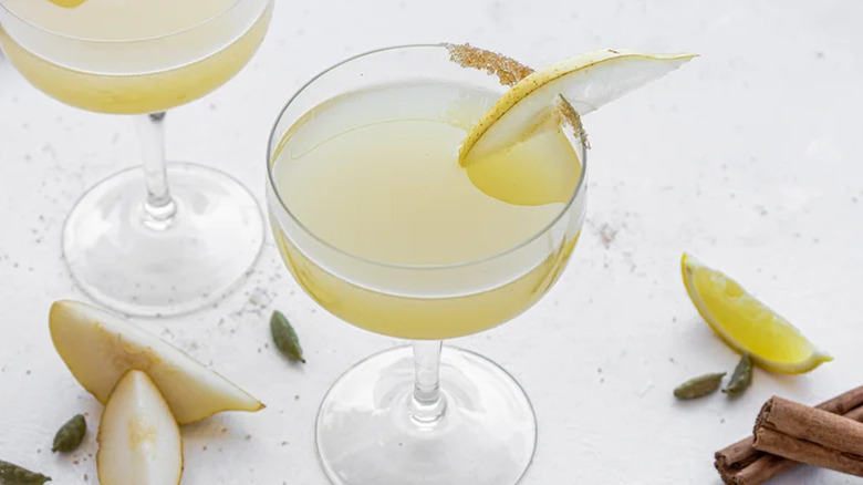Sugar and spice pear martini with fresh pear garnish