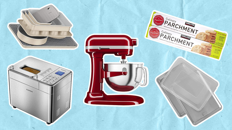 Several baking products from Costco on a blue background