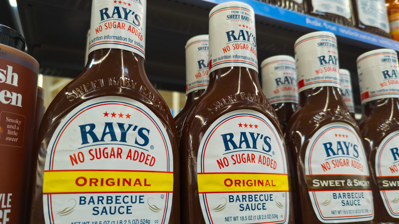 Bottles of Sweet Baby Ray's on a store shelf