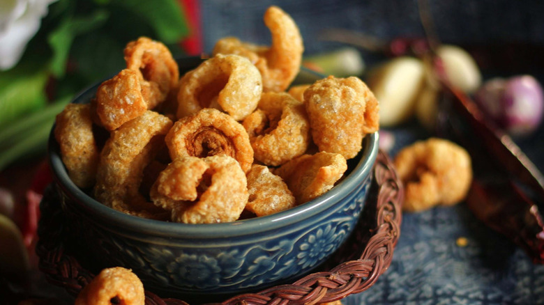 pictured bowl of pork rinds