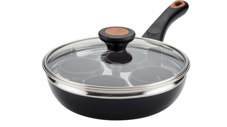 egg poacher pan against white background