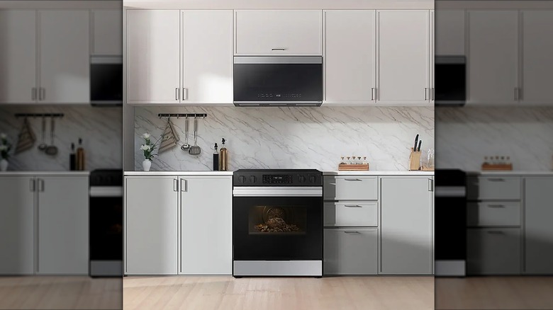 The Samsung Bespoke 6.3 Cu. Ft. Slide-In Electric Range with Air Fry in a modern kitchen