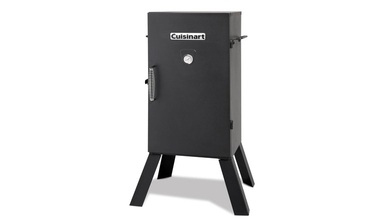 vertical electric smoker against white background