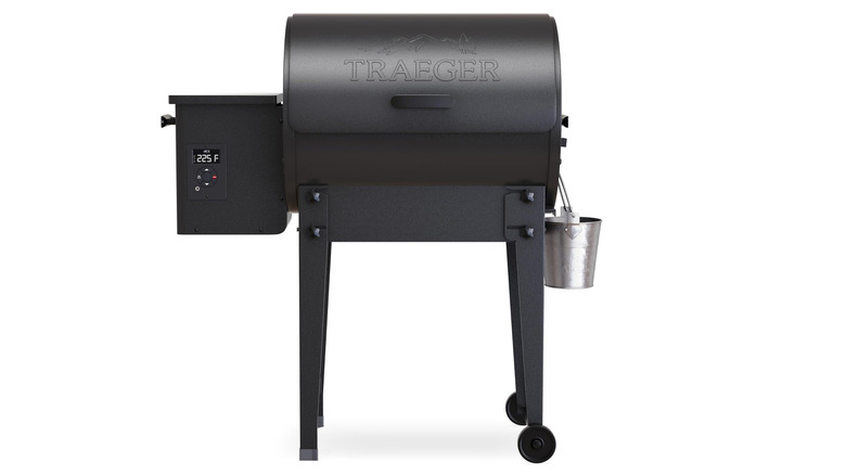 closed small black smoker with drip can on side