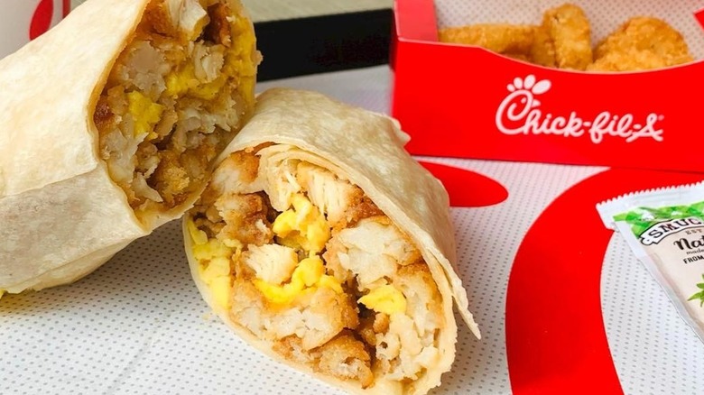 A Hash Brown Scramble Burrito at Chick-fil-A