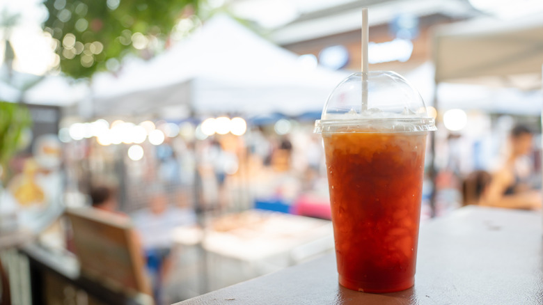 Sweet tea in a cup on a table