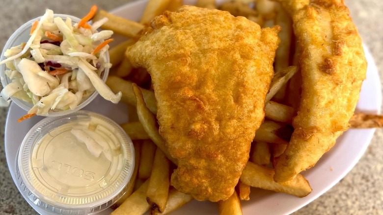 A plate of fish and chips at Amaral's Fish & Chips