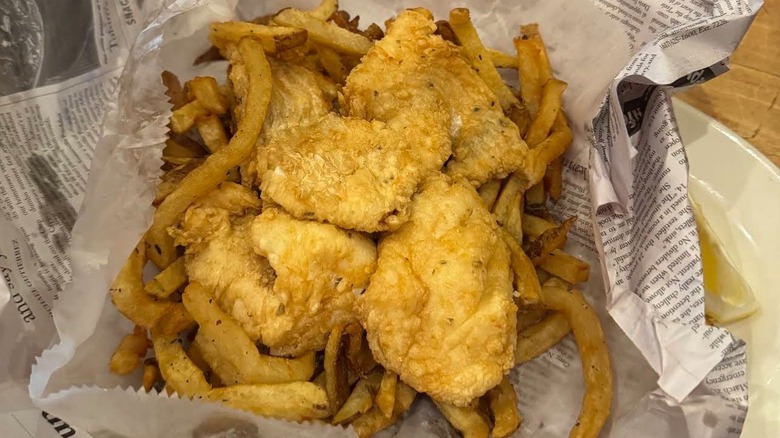 A plate of fish and chips at The Druid