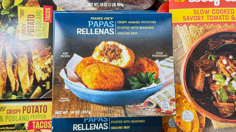 Box of papas rellenas in the grocery store