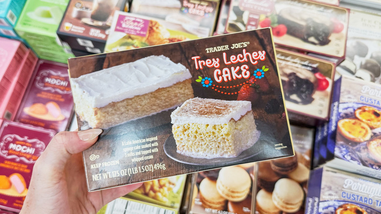 box of tres leches cake in a grocery store