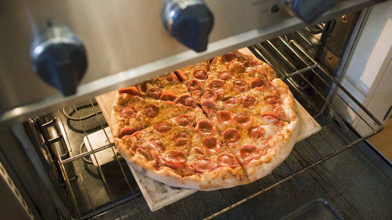 Pepperoni pizza in the oven