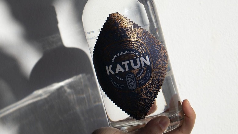 Hand holding bottle of Katún Gin