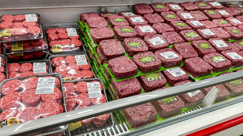 Cooler case with packaged meat at Sam's Club