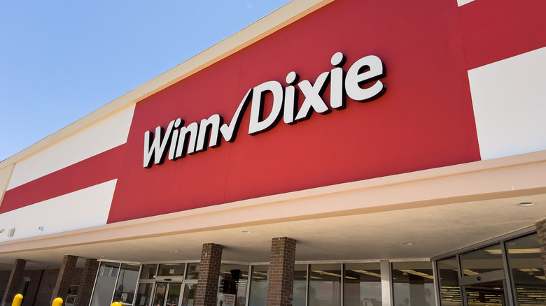 Winn-Dixie storefront showing the logo in white on a red background above the store entrance