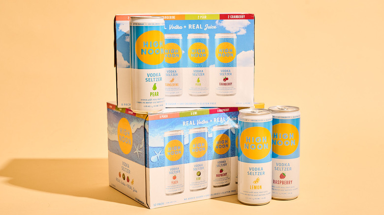 Hard seltzer boxes on a table