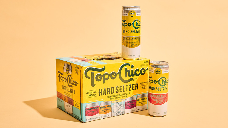 Topo Chico hard seltzer box on a table