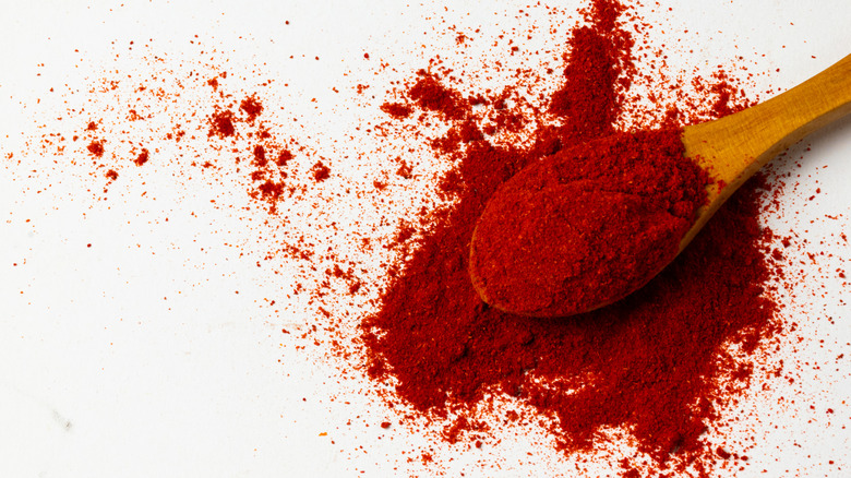 Paprika on a wooden spoon