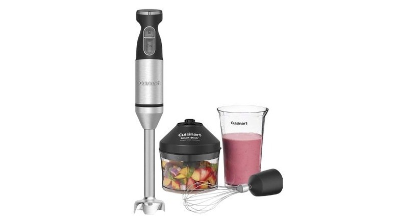 Cuisinart smart stick hand blender with attachments on white background