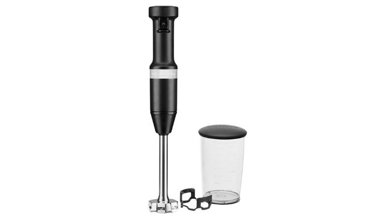 kitchenaid corded hand blender on white background