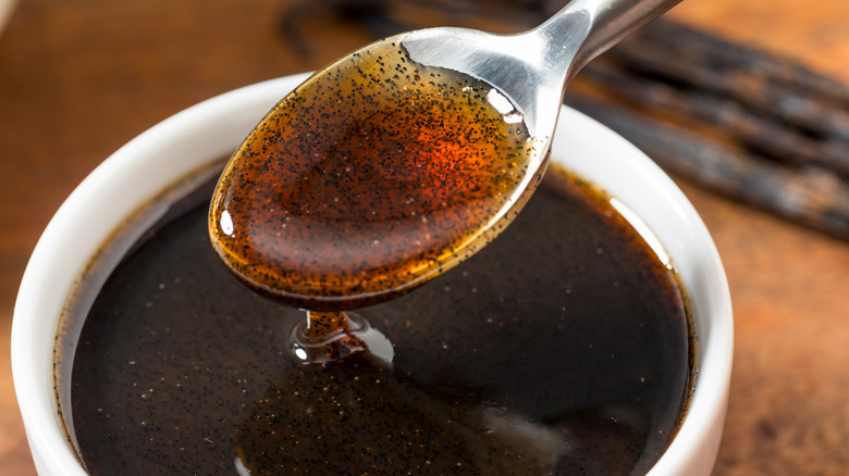 Vanilla bean paste added to coffee