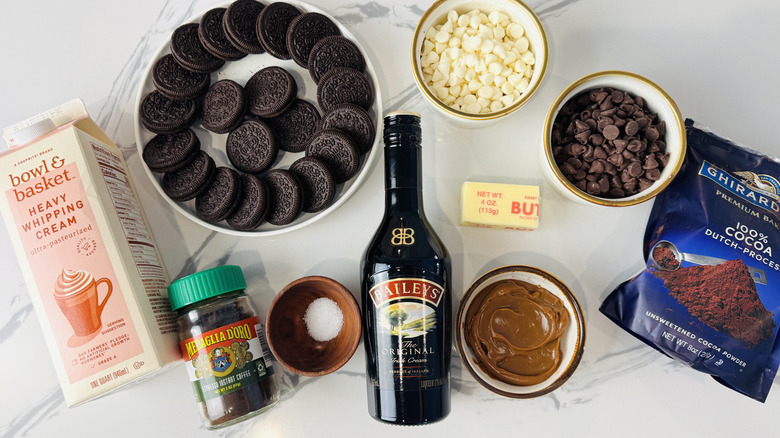 ingredients for making a chocolate cream pie with a crumb crust