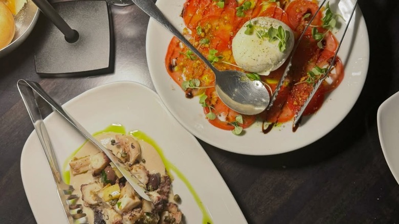 A flat lay of creatively plated dishes from Ferraro's Ristorante.