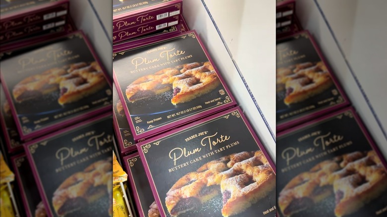 Boxes of Trader Joe's Plum Torte.