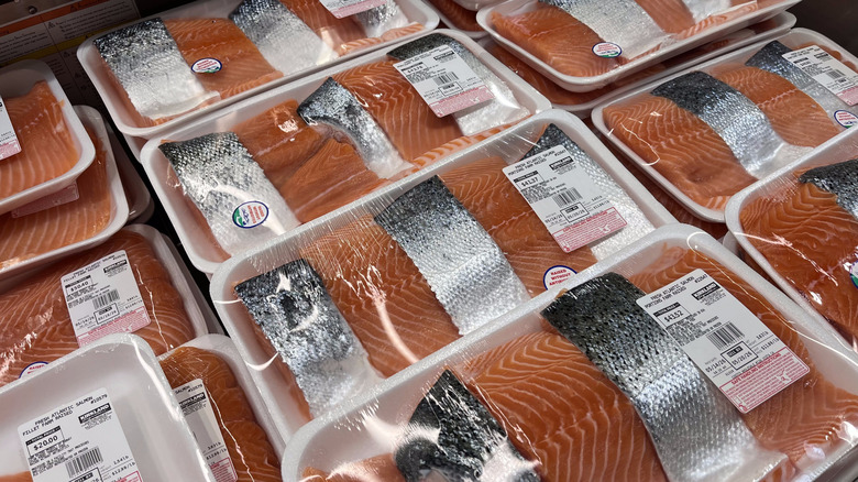 Packages of salmon at Costco