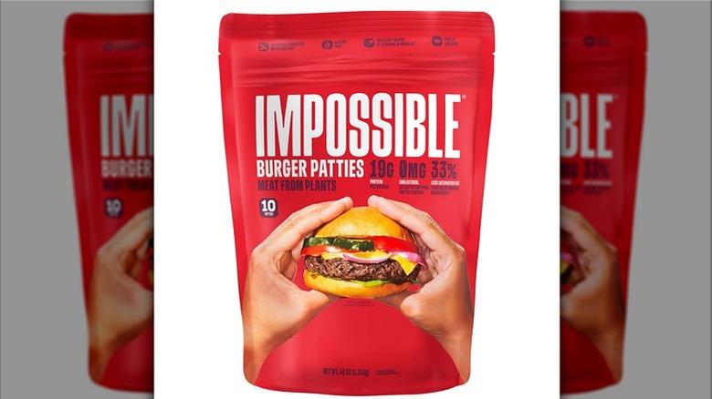 Red package of Impossible Plant-Based Burger Patties