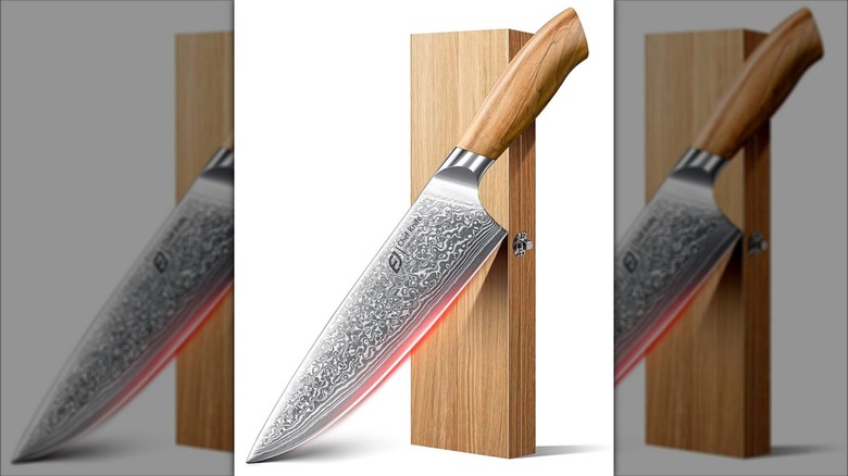 Emojoy steel chef knife against a white background