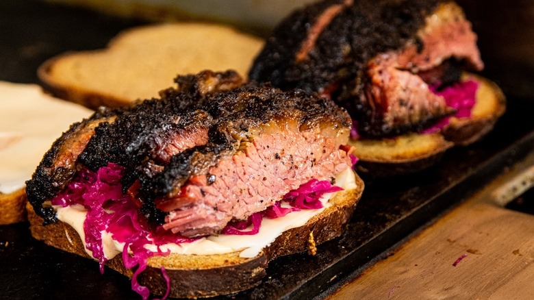 An open-faced pastrami sandwich at Larder Delicatessen & Bakery in Cleveland