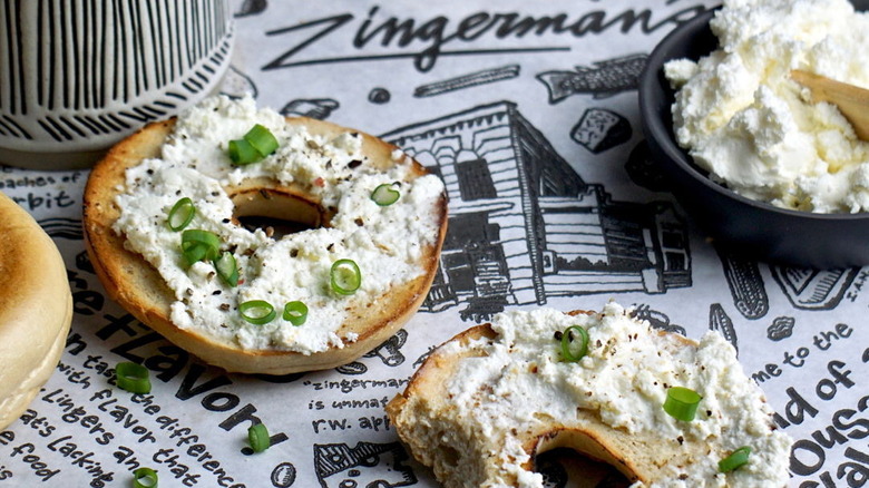 A bagel with cream cheese and chives at Zingerman's Delicatessen in Ann Arbor