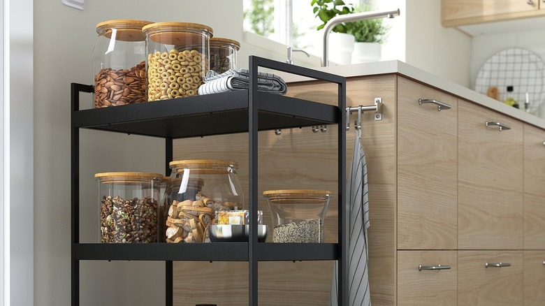 NISSAFORS cart stocked with variety of kitchen snacks