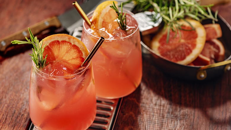 Paloma cocktails with fresh rosemary