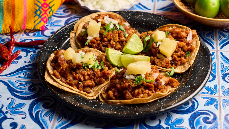 Classic Mexican Tacos al Pastor. Traditional mexican street food.