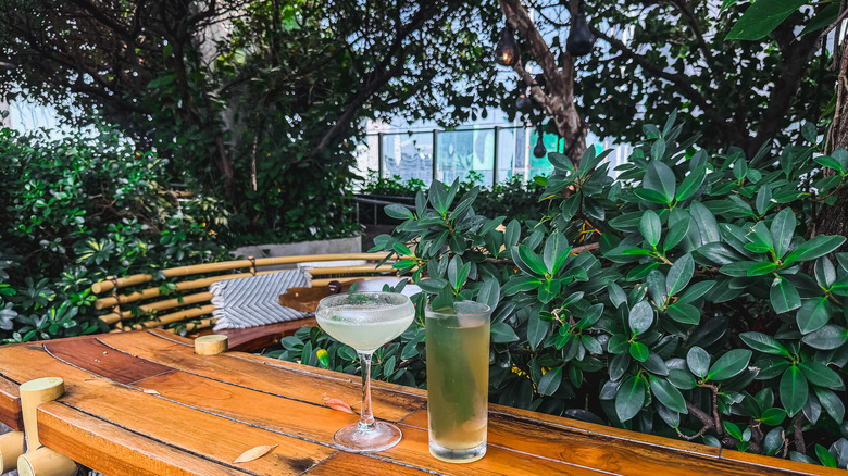Two drinks in Sugar with city skylines