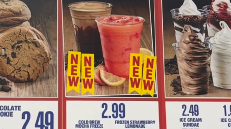 Sign announcing the new frozen strawberry lemonade at Costco