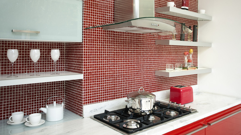 checkered red kitchen